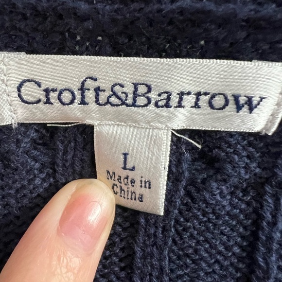 Croft & Barrow Cable Knit Sweater V-Neck Long Sleeves Pullover Navy Blue Large - Picture 4 of 5